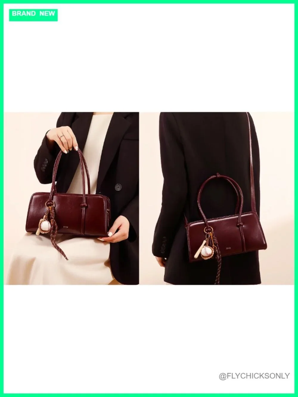 Glossy Faux Leather Top Handle Satchel with Baseball Charm